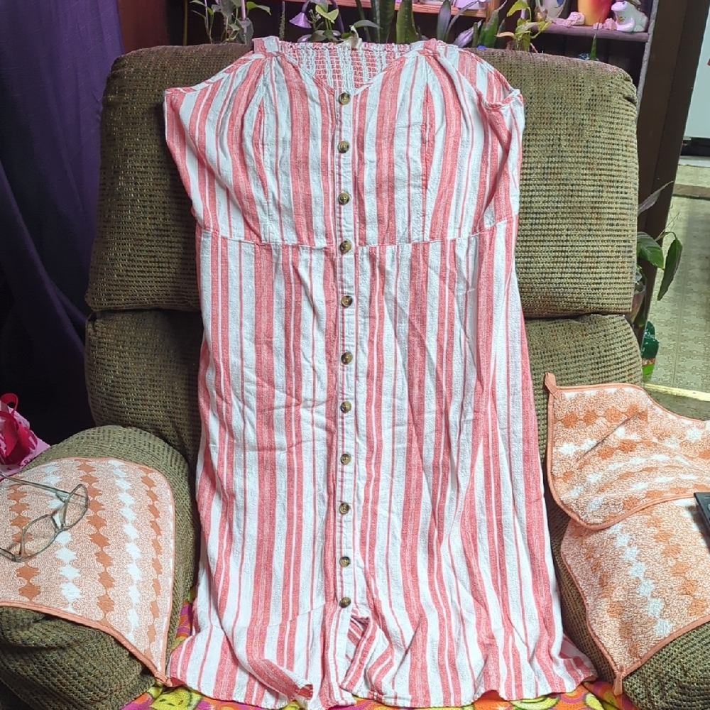 Red and White Striped Button-Down Dress Plus Size